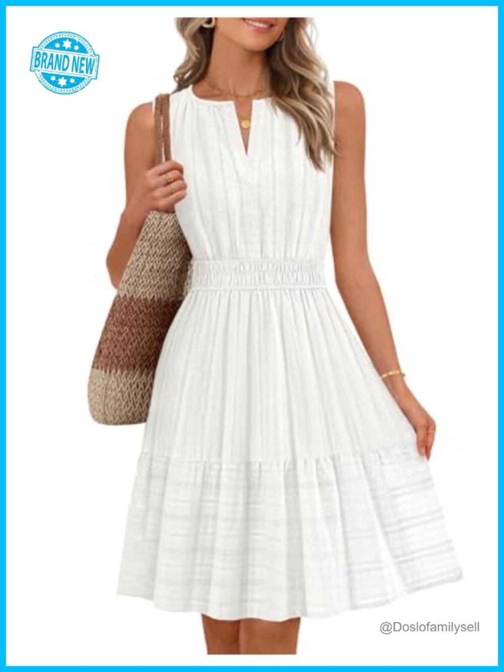 Sleeveless Cotton Linen Mini Sundress with Pockets & Split V-Neck Casual